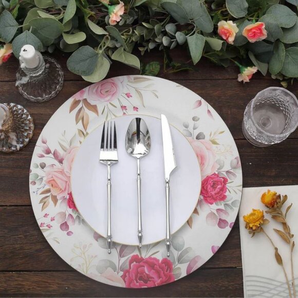 CHARGER PLATE - 6 pack:  13" Rose Flower Design Plastic Charger Plates - Picture 6 of 15